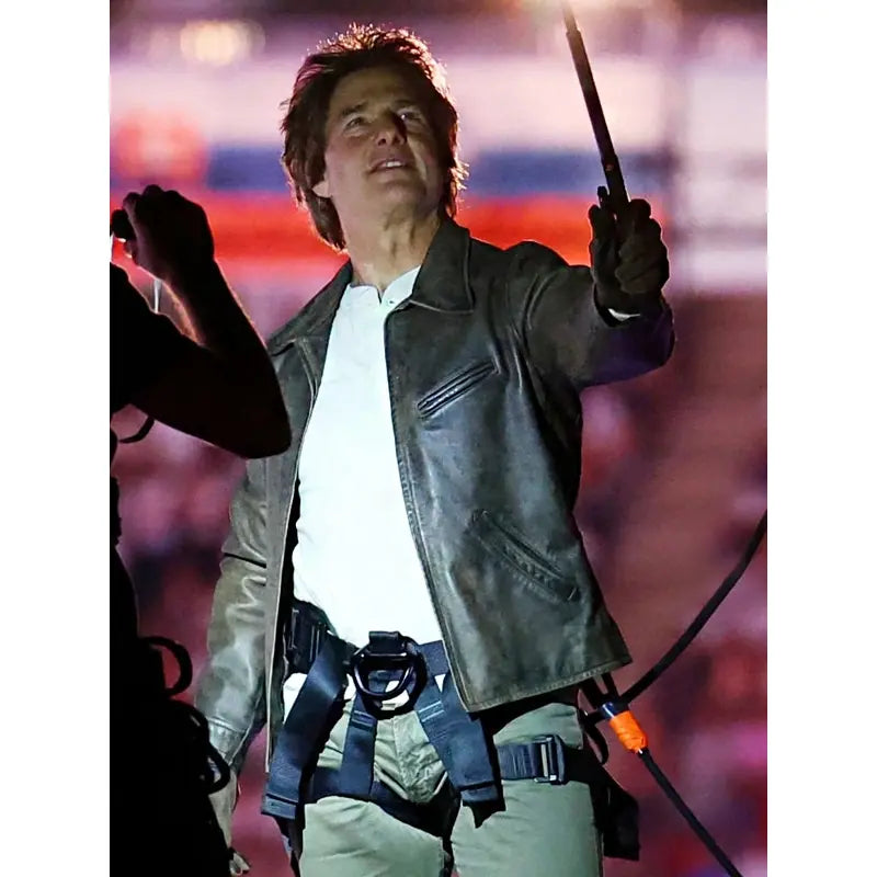 Paris 2024 Olympic Closing Ceremony Tom Cruise Leather Jacket