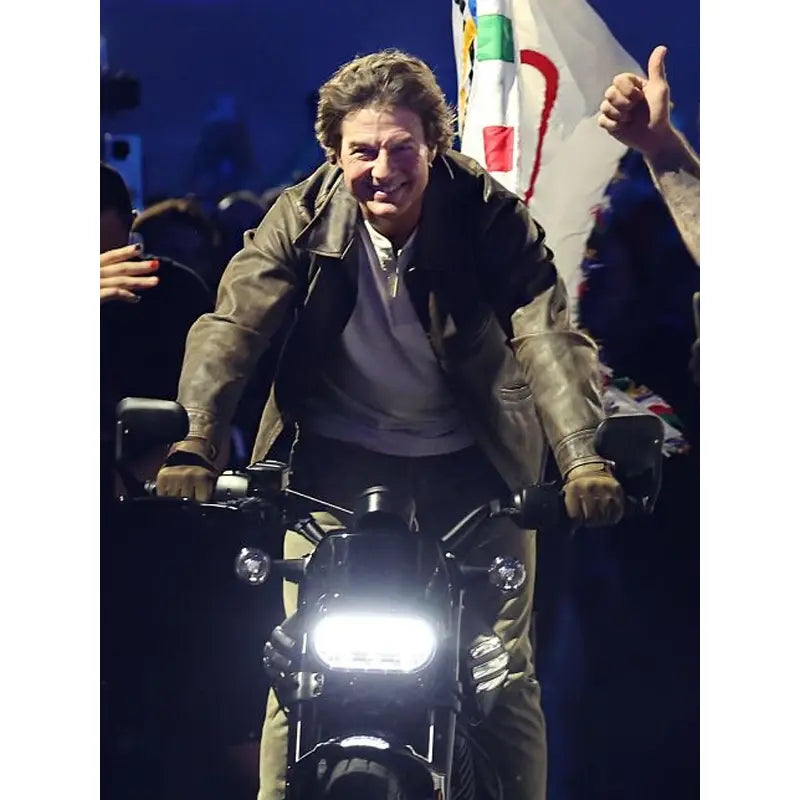 Paris 2024 Olympic Closing Ceremony Tom Cruise Leather Jacket