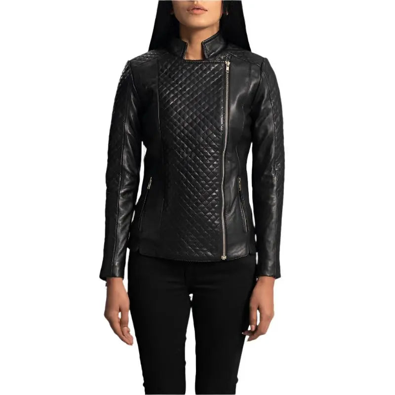 Orient Grain Quilted Black Leather Biker Jacket