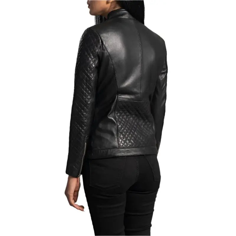 Orient Grain Quilted Black Leather Biker Jacket