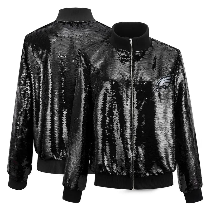 Philadelphia Eagles Cuce Sequin Black Bomber Jacket