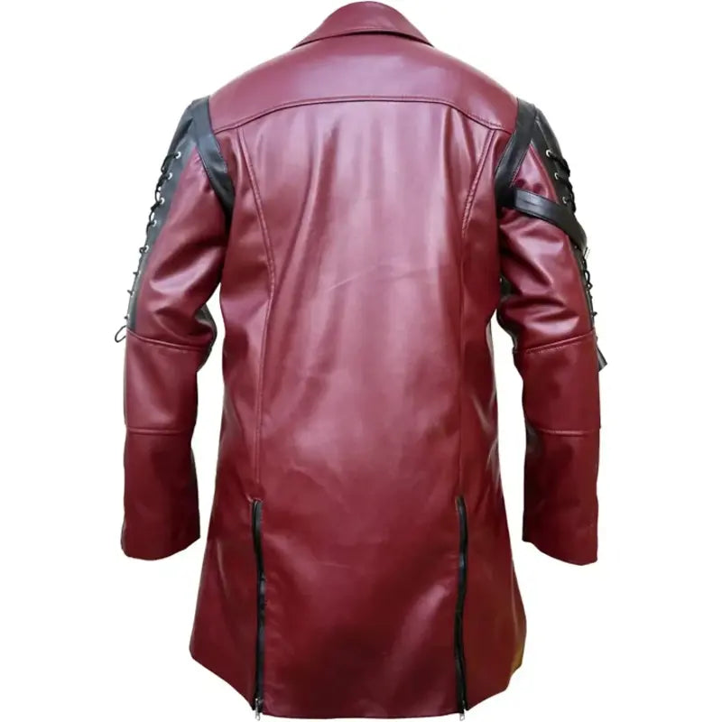 Men's Maroon and Black Leather Coat