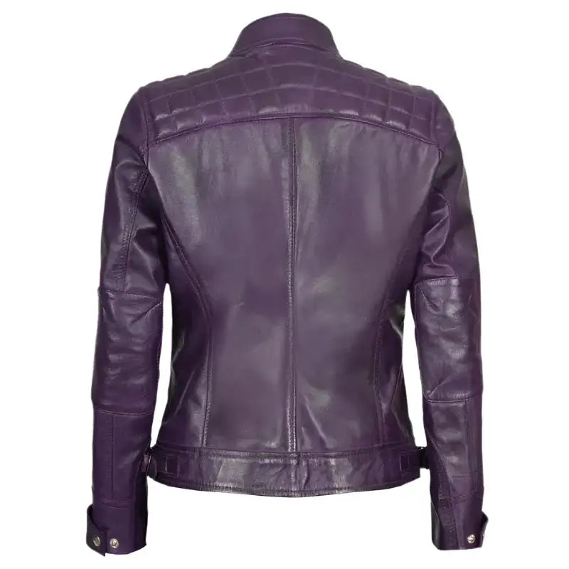 Quilted Leather Cafe Racer Purple Jacket