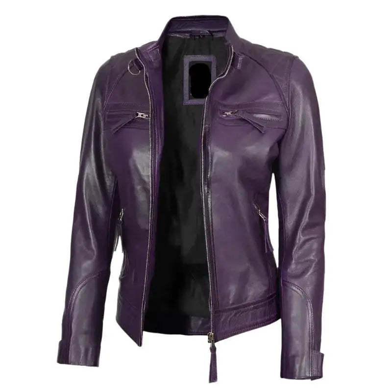 Quilted Leather Cafe Racer Purple Jacket