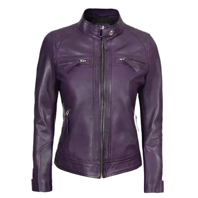 Quilted Leather Cafe Racer Purple Jacket