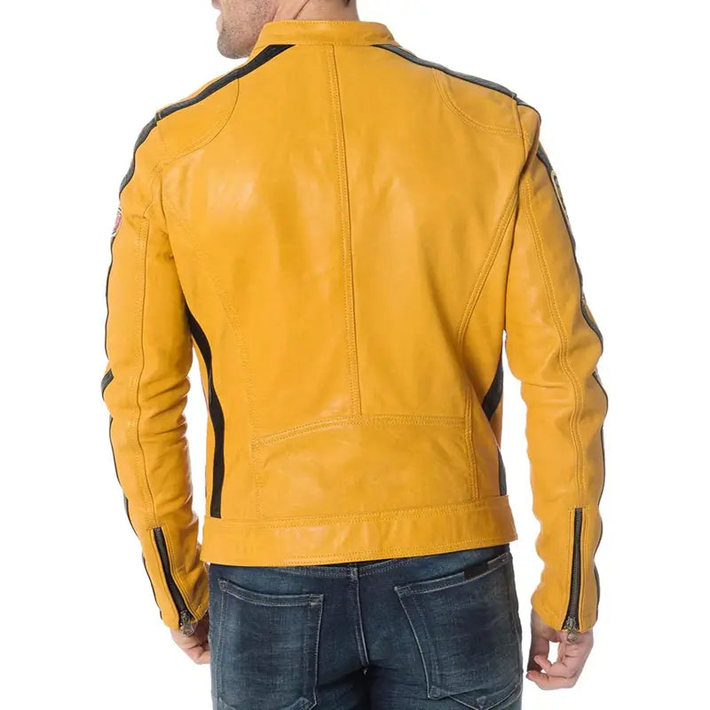 Men's Cafe Racer Yellow Leather Jacket