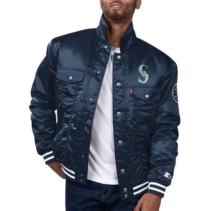 Seattle Mariners Silver Tab Navy Blue Satin Jacket