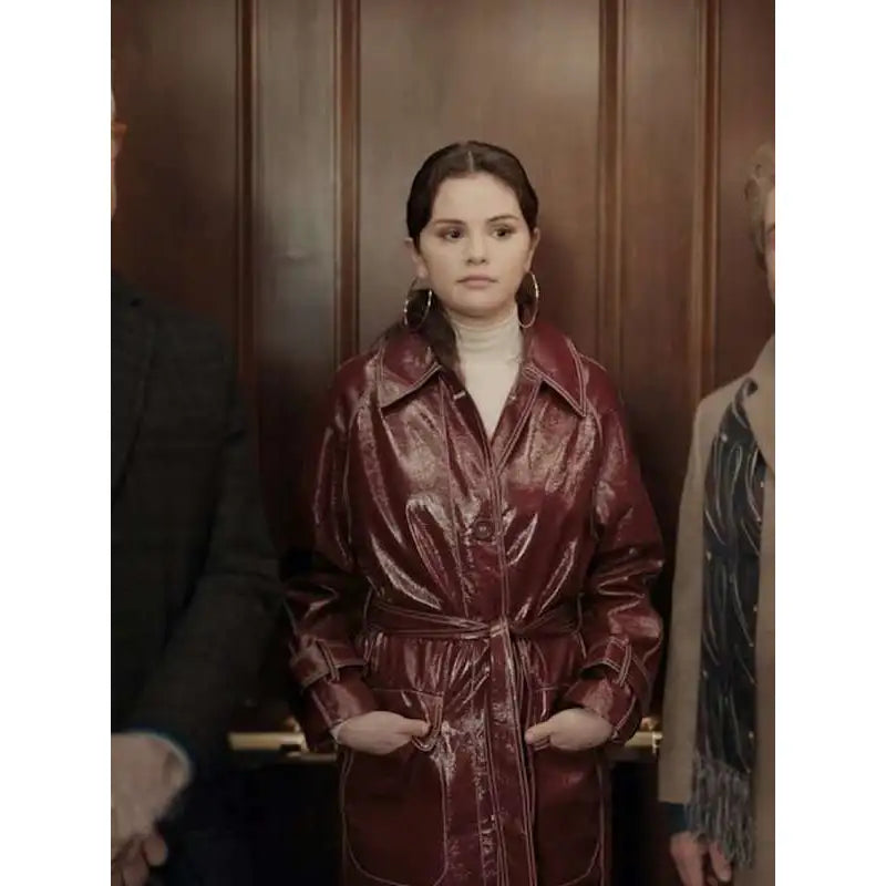 Selena Gomez Only Murders in The Building Maroon Leather Coat