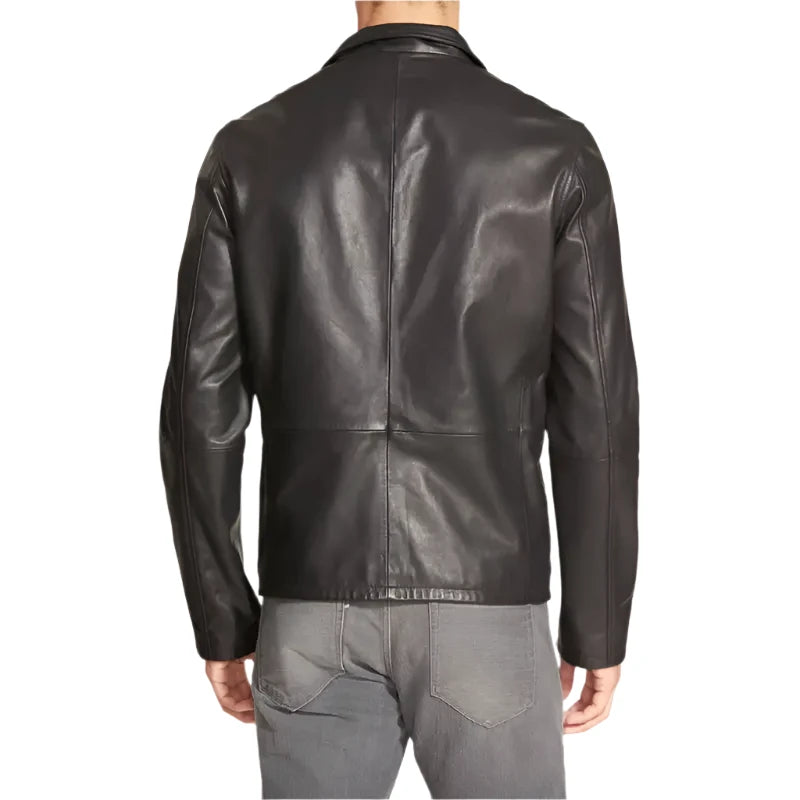 Stylish Black Full-Zip Front Black Leather Jacket