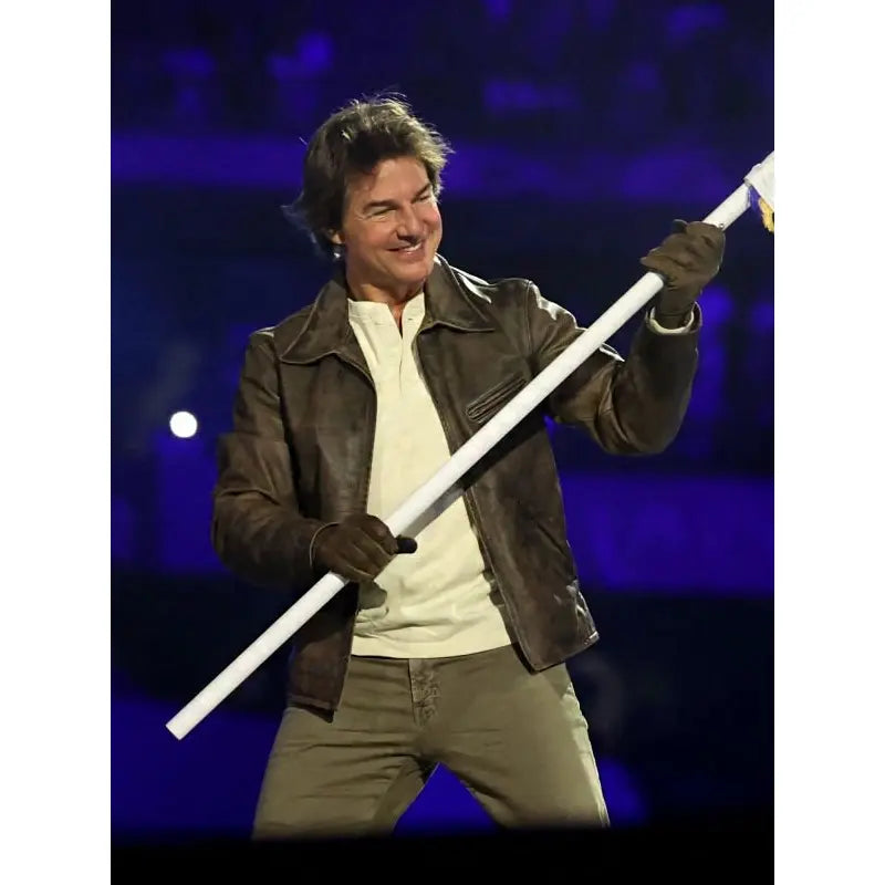 Paris 2024 Olympic Closing Ceremony Tom Cruise Leather Jacket