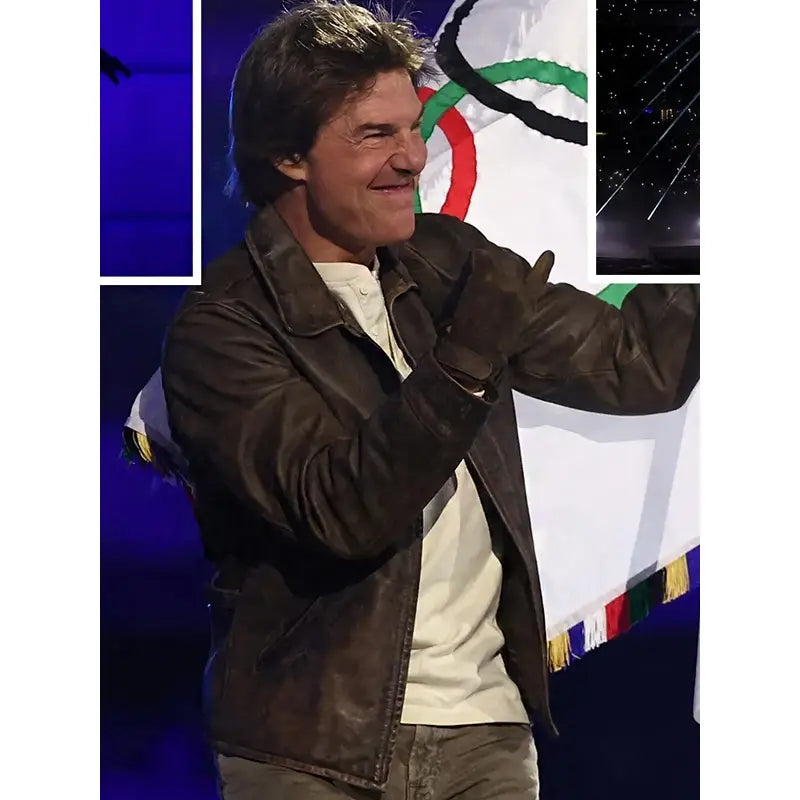 Paris 2024 Olympic Closing Ceremony Tom Cruise Leather Jacket