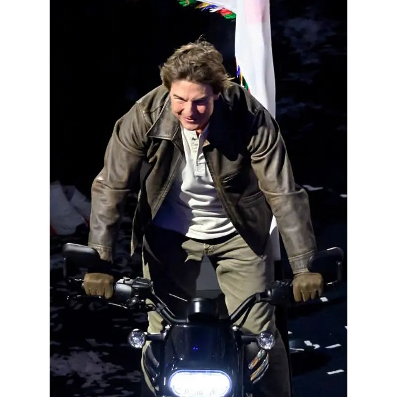 Paris 2024 Olympic Closing Ceremony Tom Cruise Leather Jacket