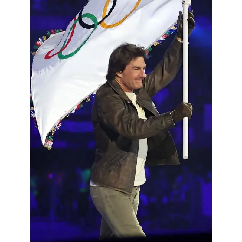 Paris 2024 Olympic Closing Ceremony Tom Cruise Leather Jacket