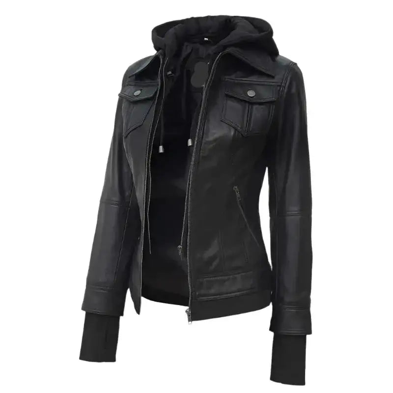 Tralee Bomber Hooded Women's  Leather Jacket