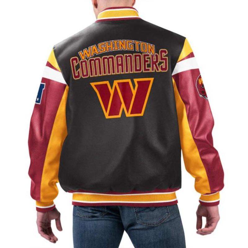 Washington Commanders Real Leather Black Varsity Jacket