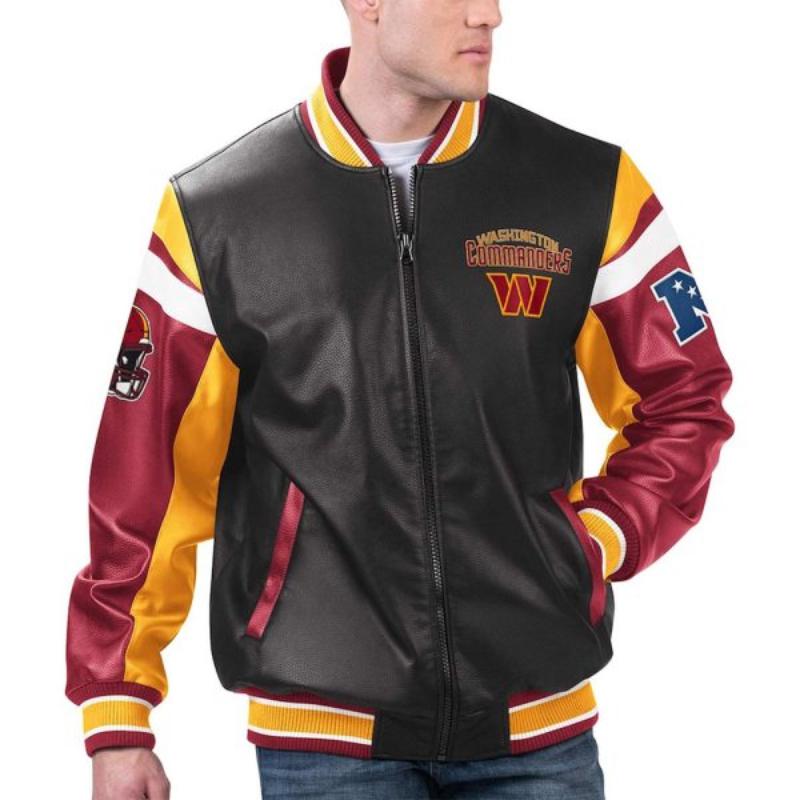 Washington Commanders Real Leather Black Varsity Jacket