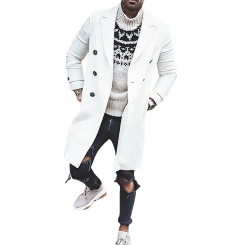 White Double Breasted Long Wool Coat