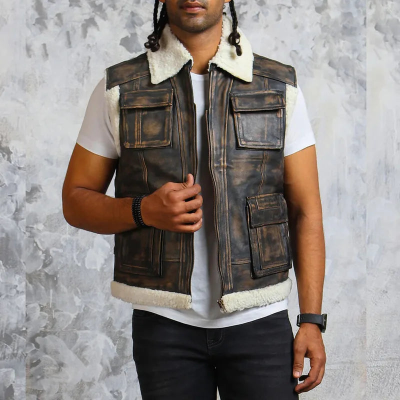 Winter Leather with Fur Lining Vest 