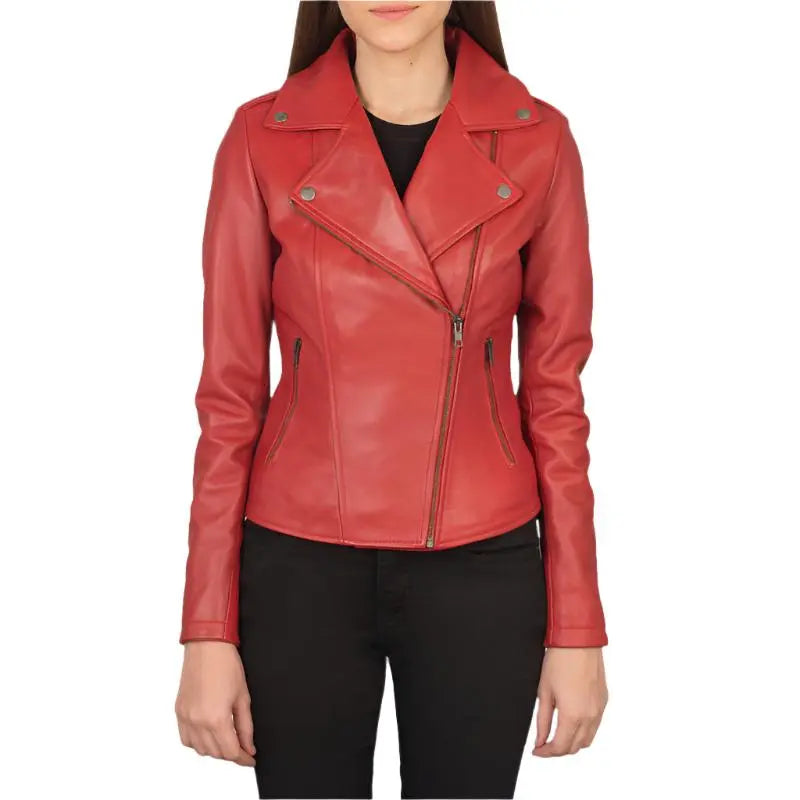 Women's Flashback Red Leather Biker Jacket