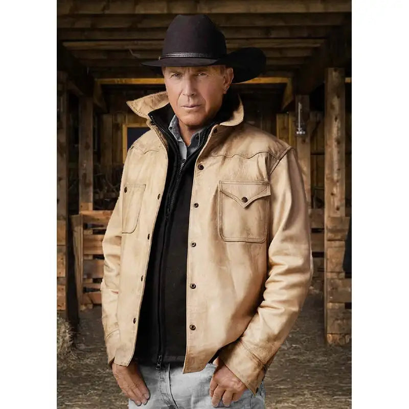 Yellowstone Season 5 John Dutton White Leather Jacket