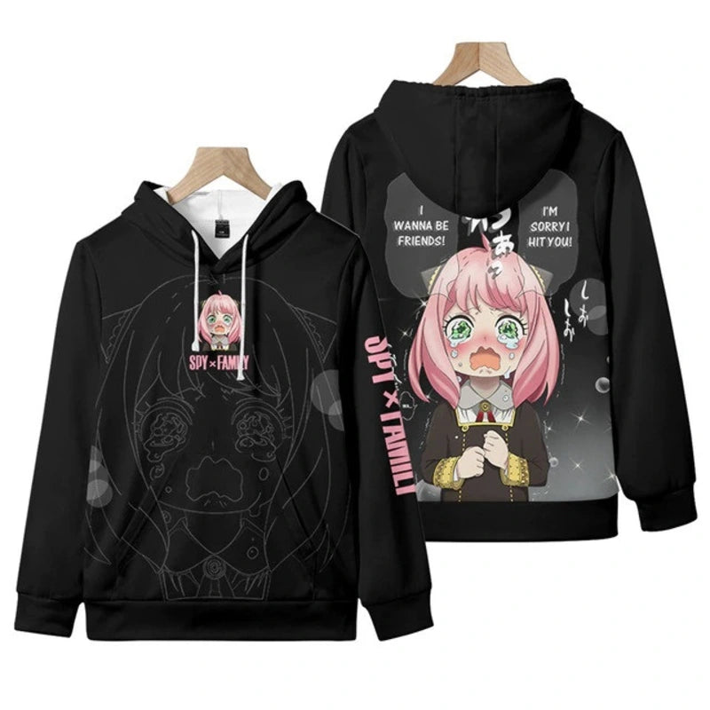 Anya-crying-spy-x-family-black-pullover-hoodie