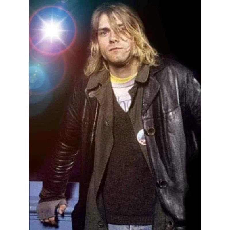 Kurt Cobain Single Breasted Black Leather Coat