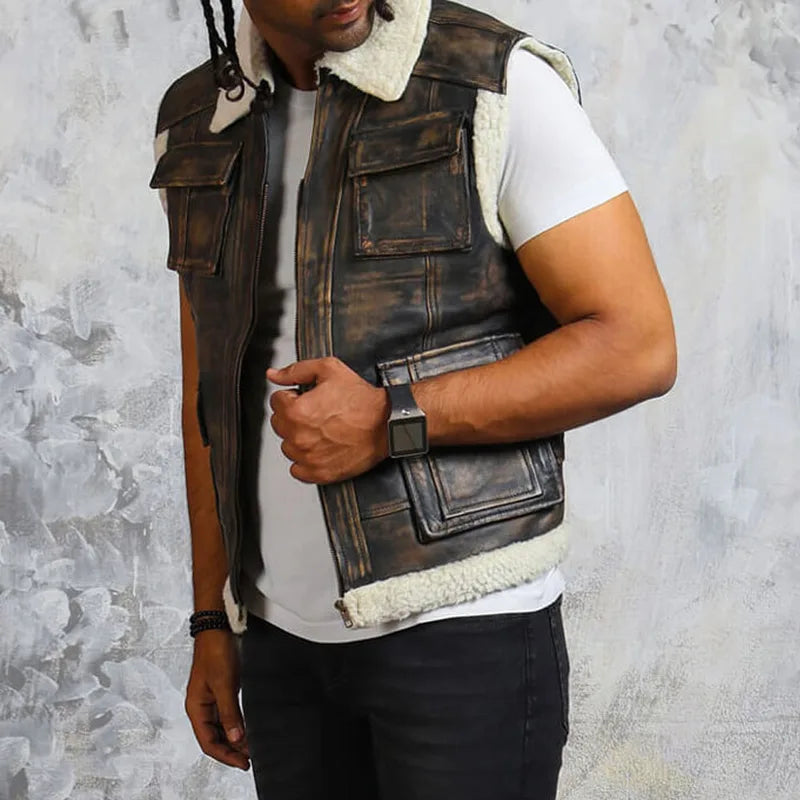 Winter Leather with Fur Lining Vest 