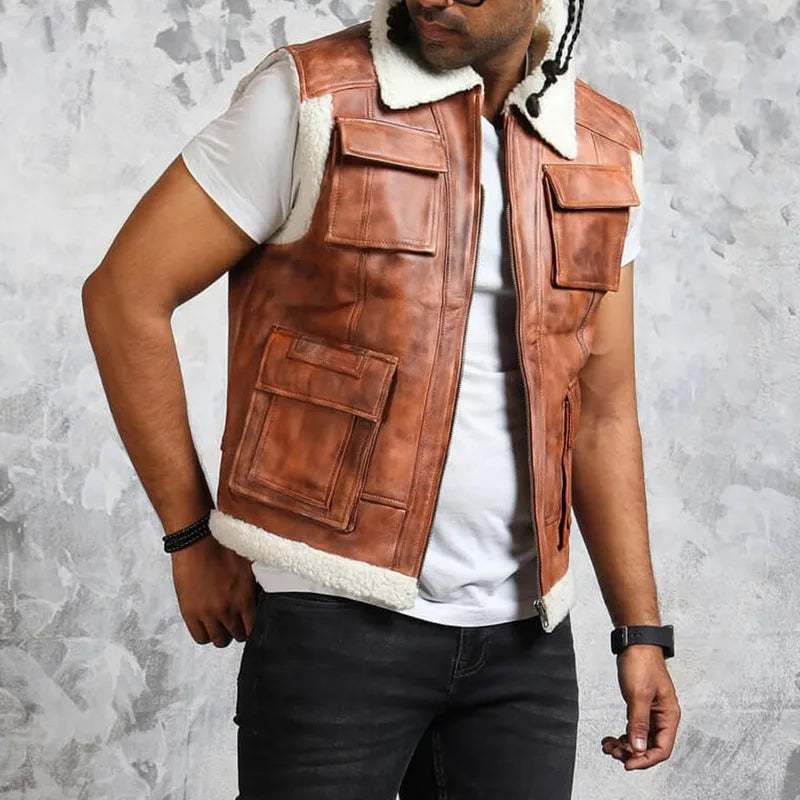 Winter Leather with Fur Lining Vest 