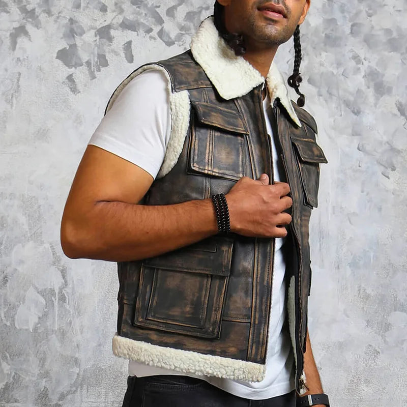 Winter Leather with Fur Lining Vest 