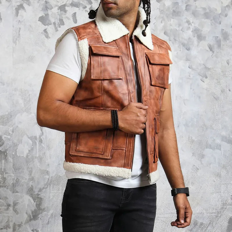 Winter Leather with Fur Lining Vest 