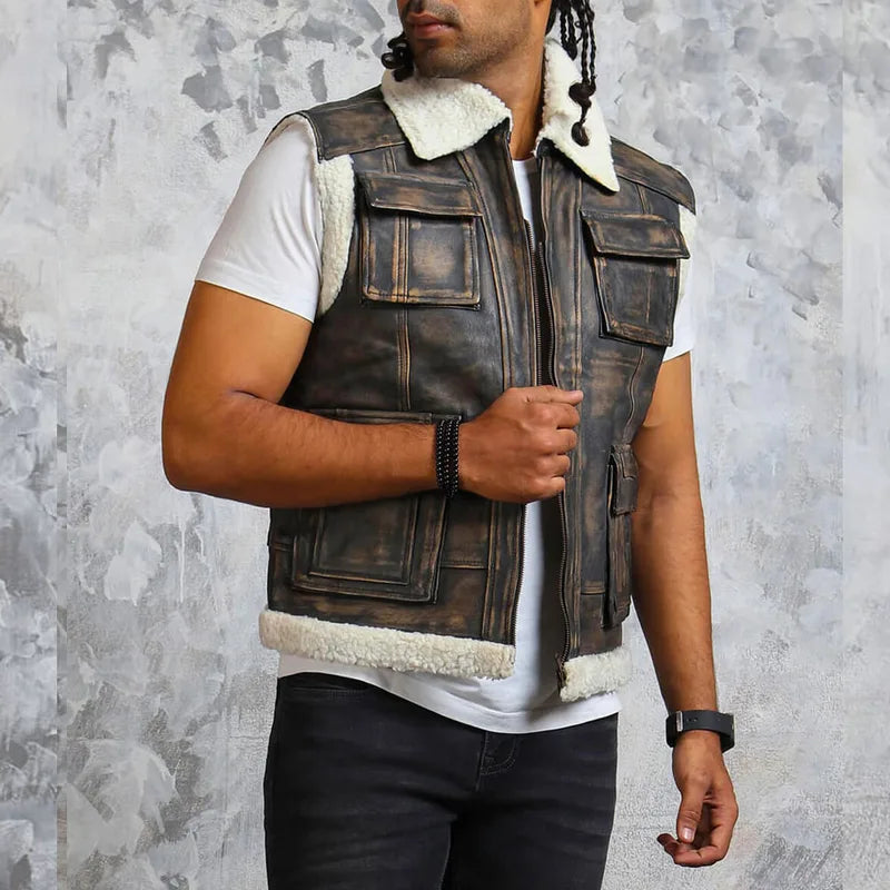 Winter Leather with Fur Lining Vest 