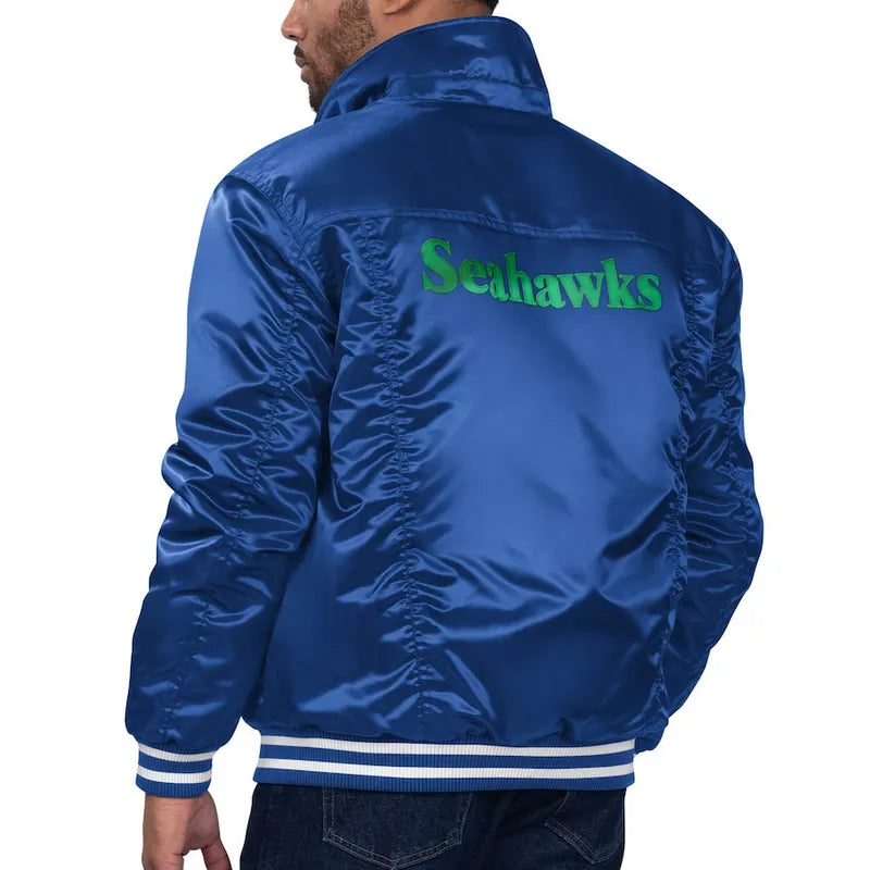 Seattle Seahawks Satin Navy Blue Jacket