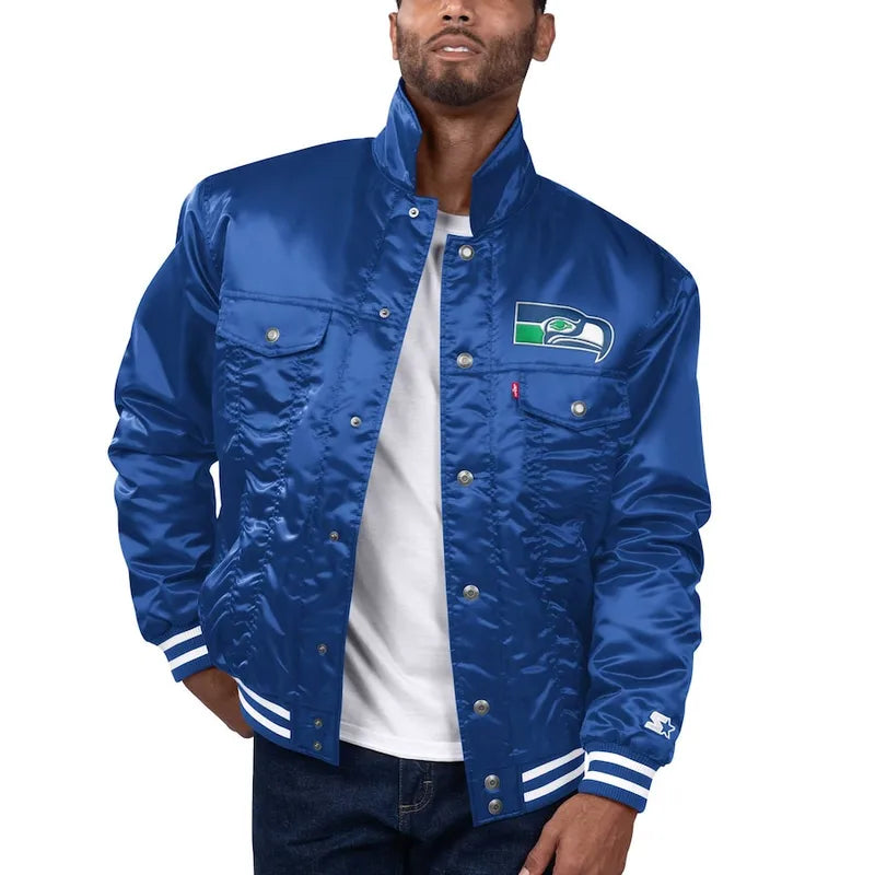 Seattle Seahawks Satin Navy Blue Jacket