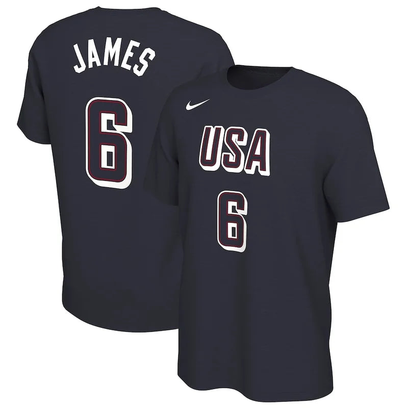 USA Basketball 2024 Summer Olympics Nike LeBron James Name & Number T-Shirt