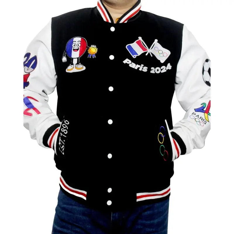 paris-2024-france-olympics-black-varsity-jacket