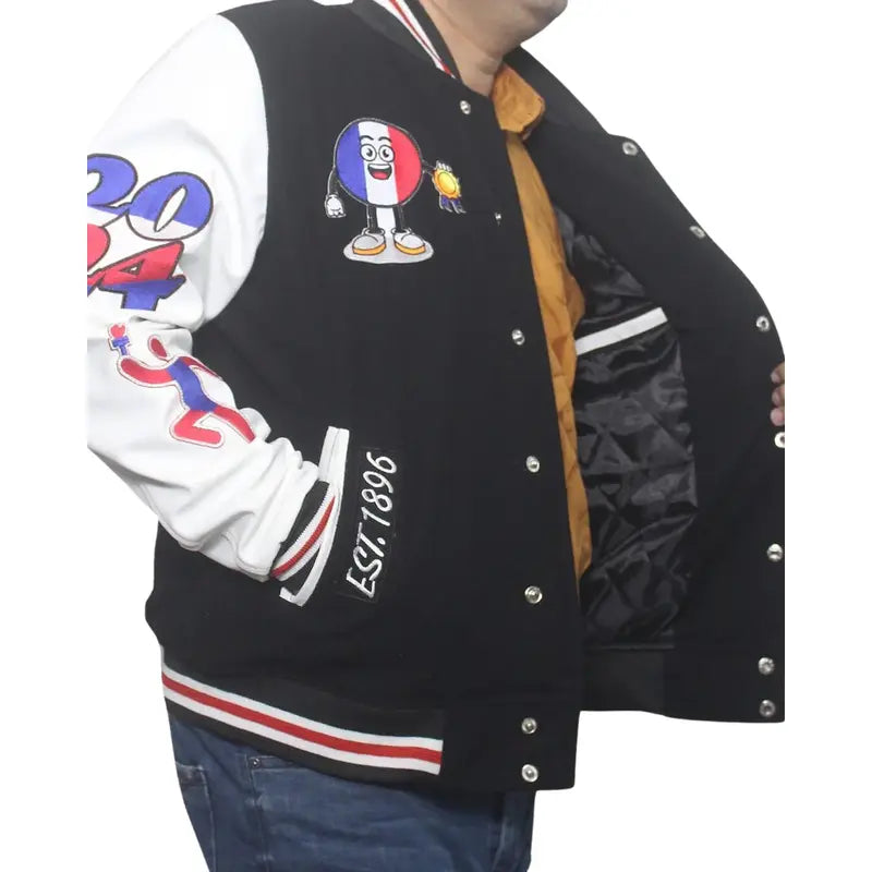 paris-2024-france-olympics-black-varsity-jacket