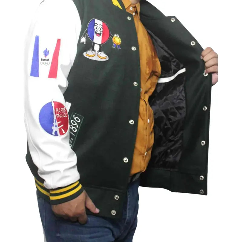 paris-2024-france-olympics-green-varsity-jacket