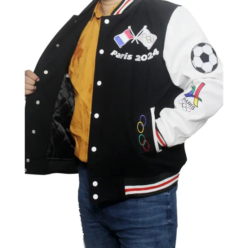 paris-2024-france-olympics-black-varsity-jacket