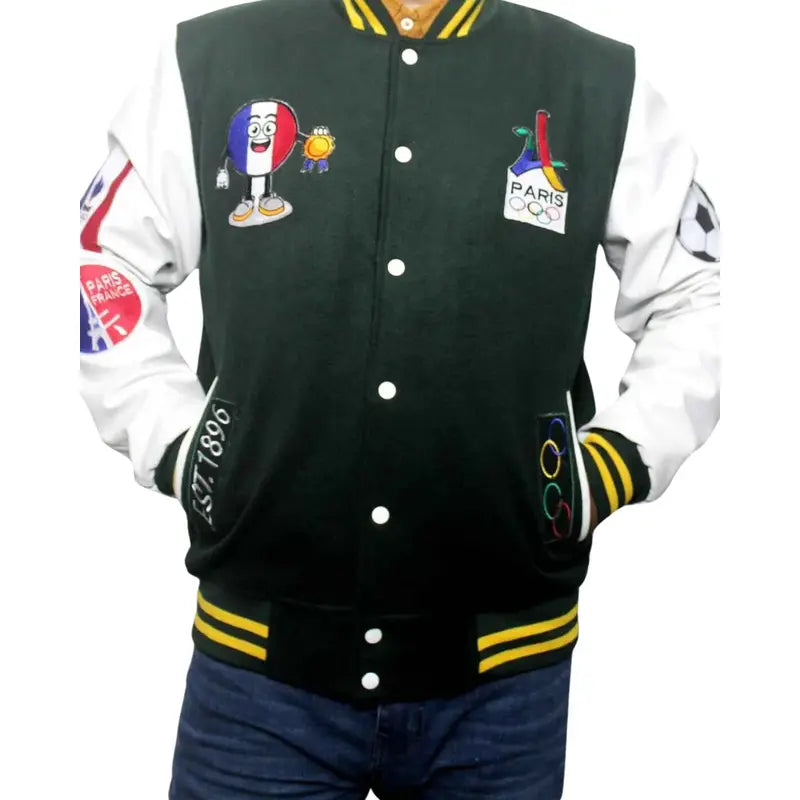 paris-2024-france-olympics-green-varsity-jacket