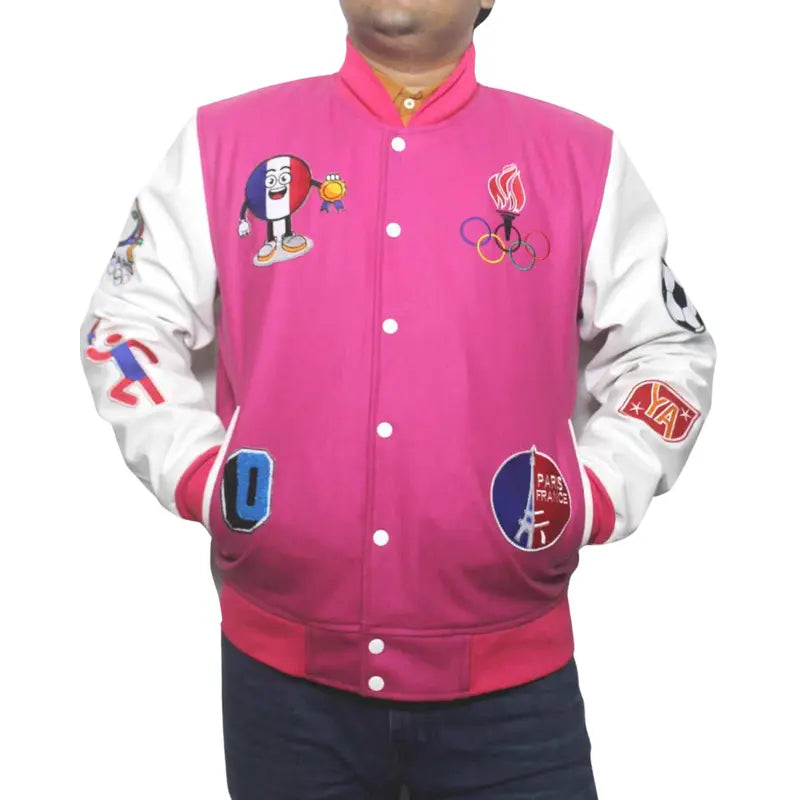 paris-2024-france-olympics-pink-varsity-jacket