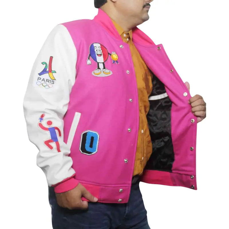 paris-2024-france-olympics-pink-varsity-jacket