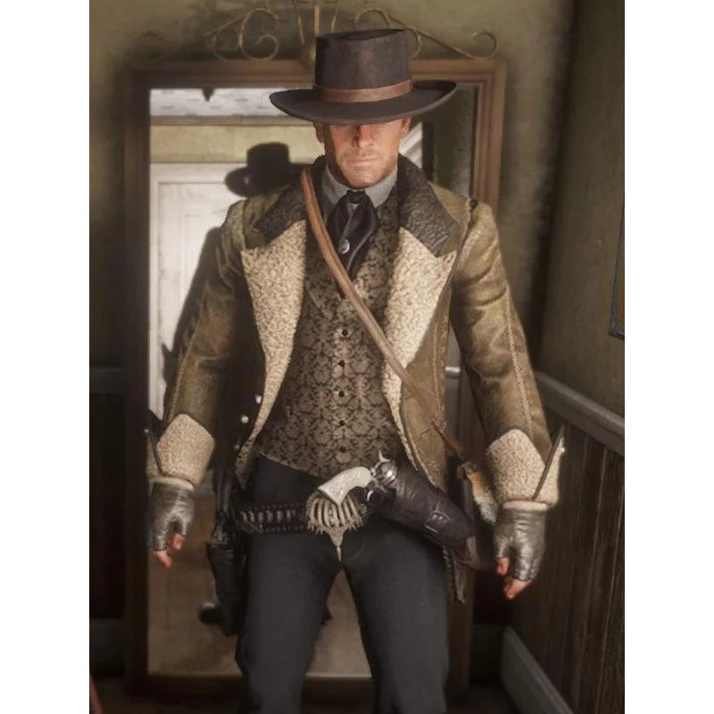 Redemption 2 Cougar Cutaway Red Dead Shearling Leather Coat