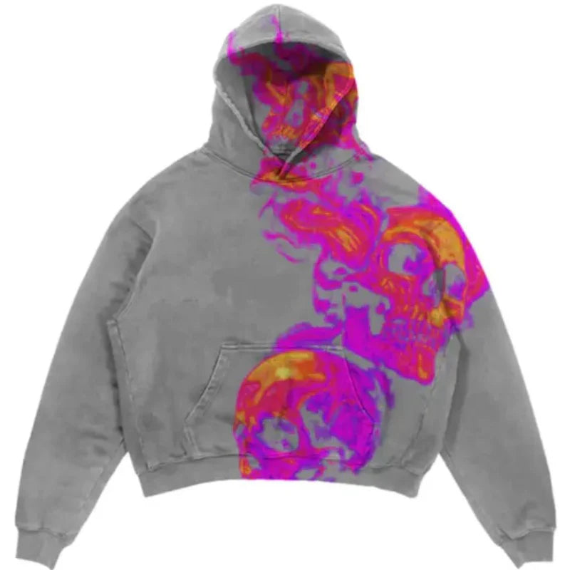 skully-printed-fleece-grey-pullover-hoodie