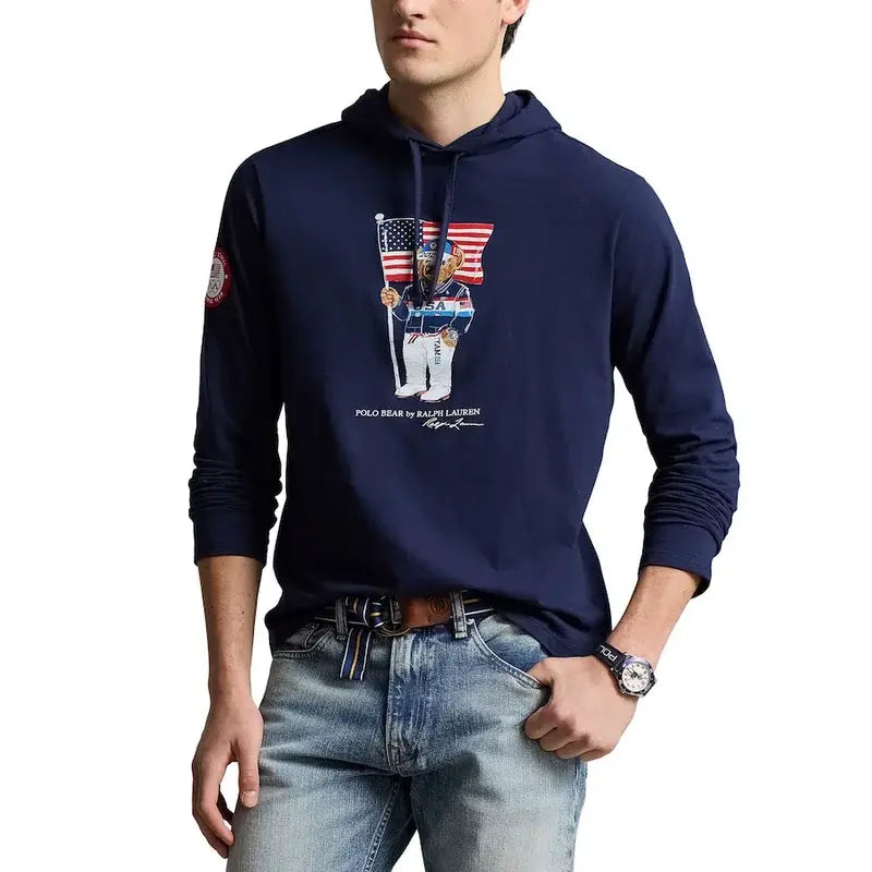 Team USA 2024 Summer Olympics Villagewear Bear Long Sleeve Navy Blue Hoodie