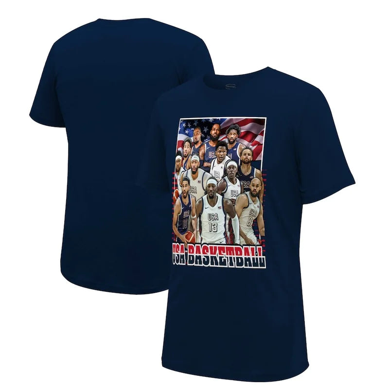 USA Men's Basketball 2024 Summer Olympics Roster Essentials Navy T-Shirt